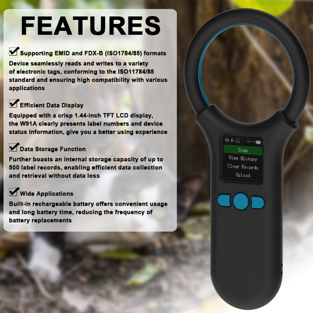 Handheld Portable Animal Chip Scanner 1.4inch TFT LCD Display Chip Reader UGHL