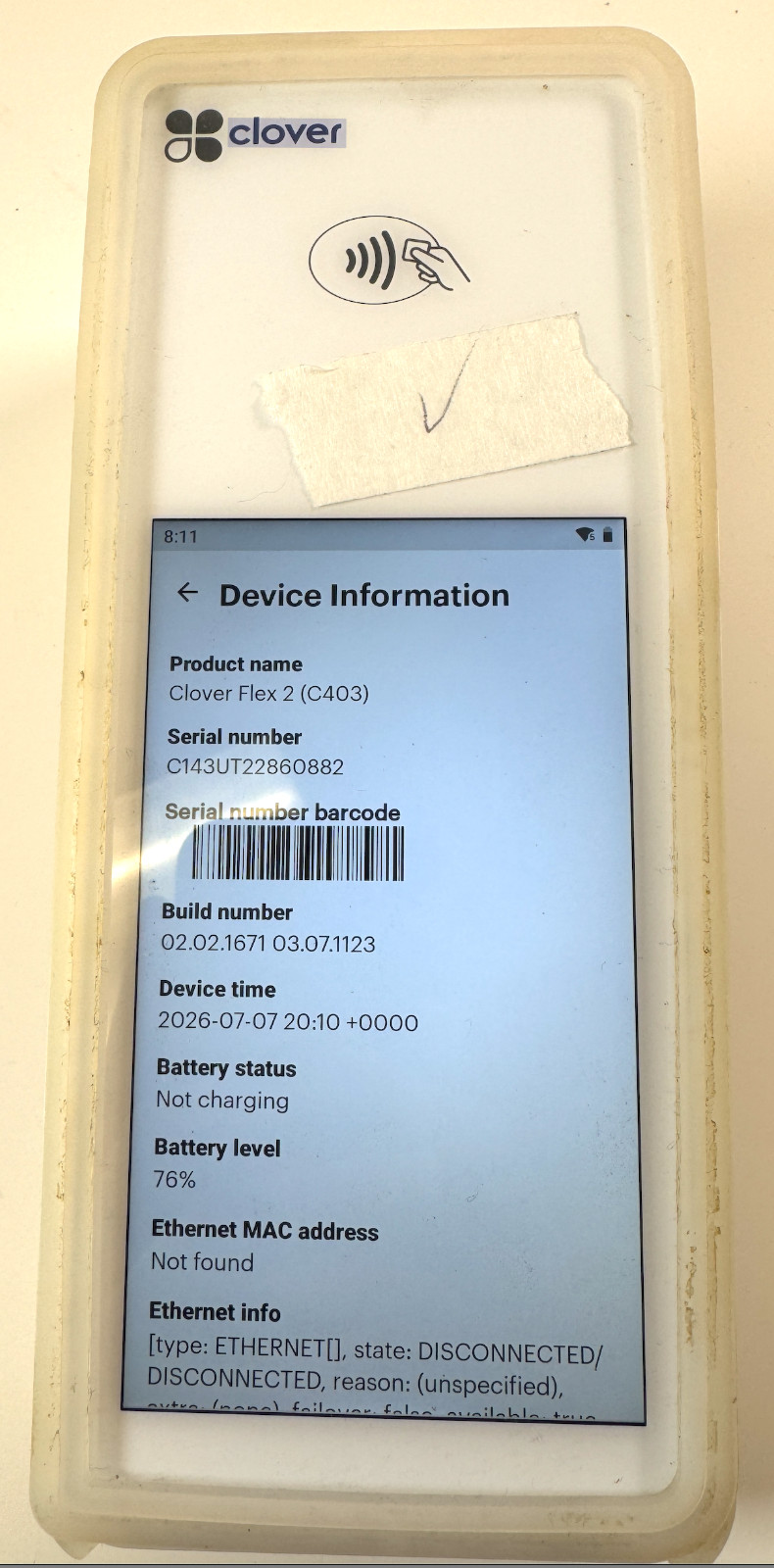 Clover Flex 2 C403 EMV / Card Terminal Device – Device Only – Used *READ