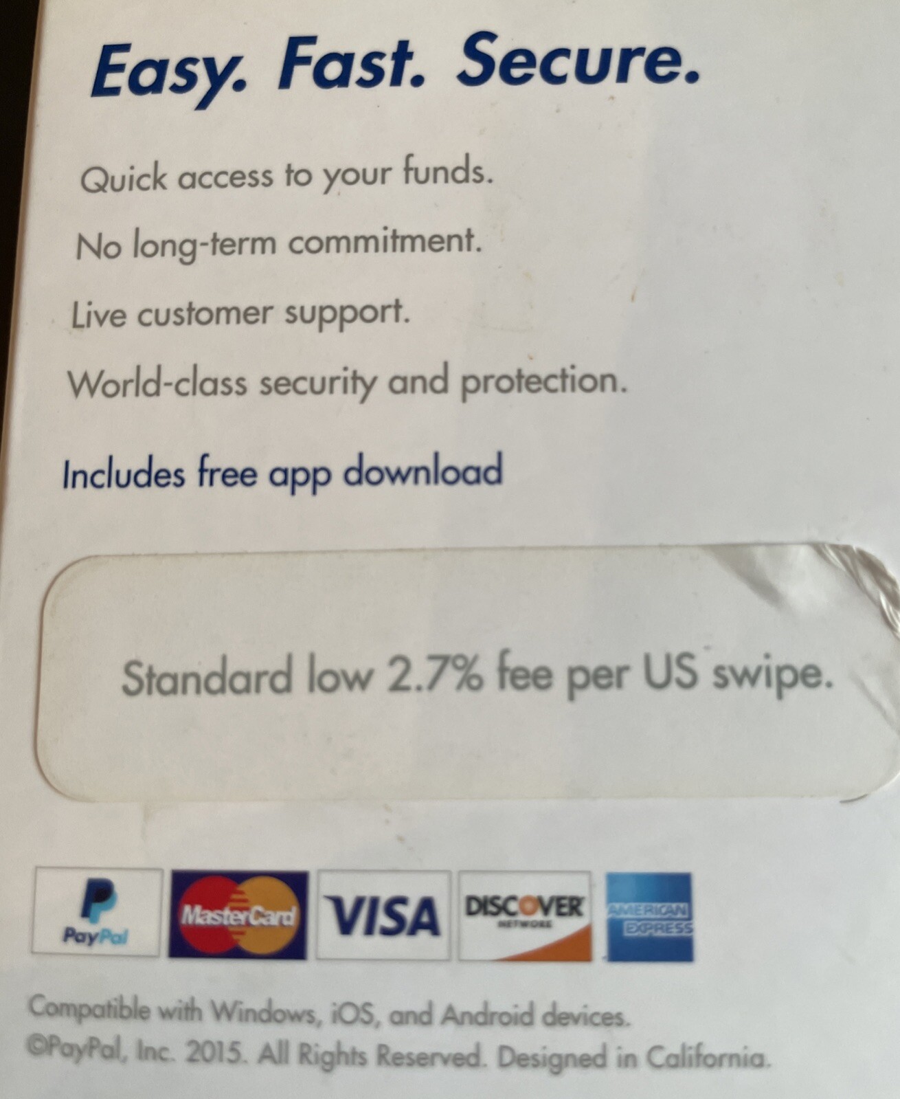 Paypal Mobile Card Reader Point Of Sale Device iOS/Android/Windows 2015