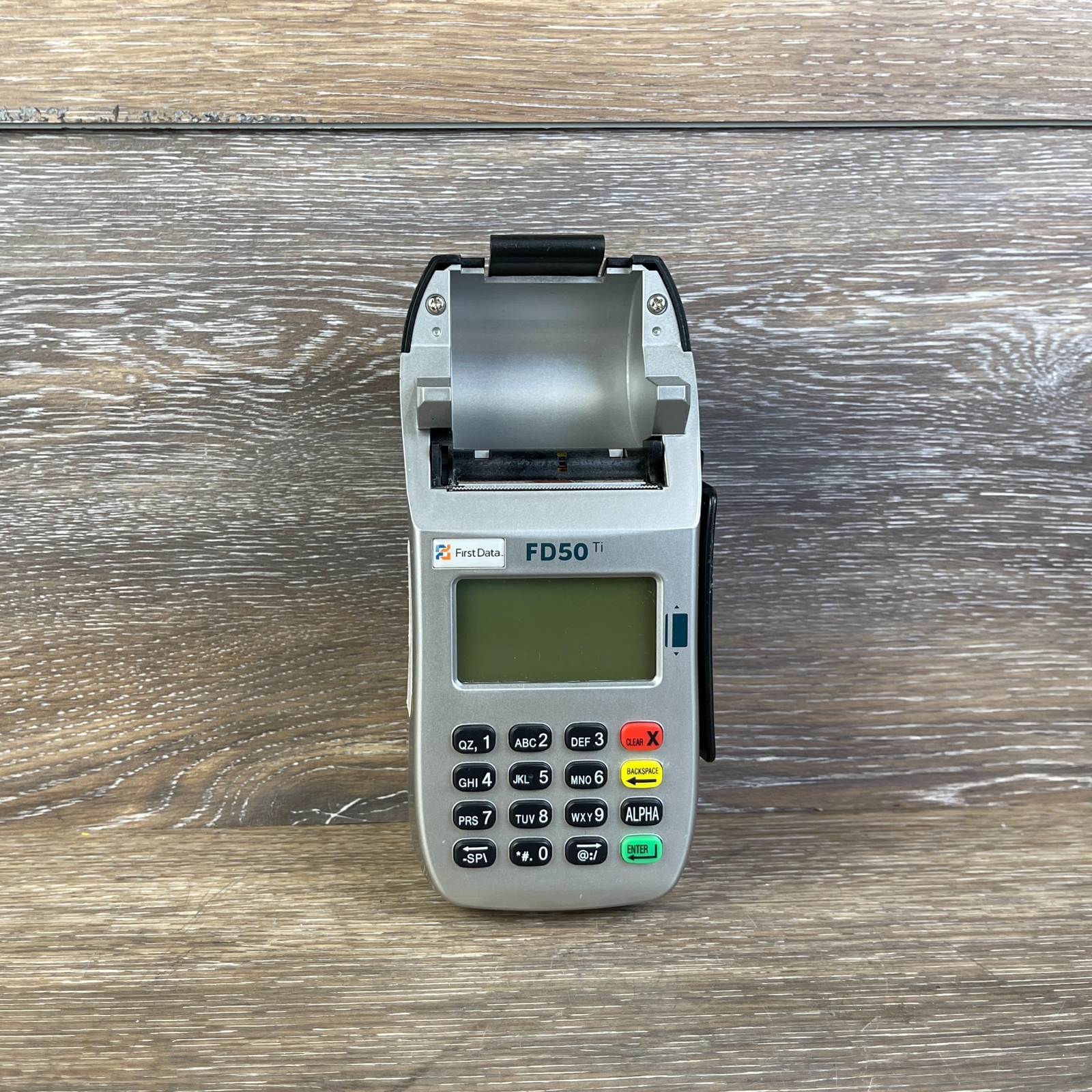 First Data FD-50 Silver LCD Screen Portable Dial Credit Card Terminal for parts
