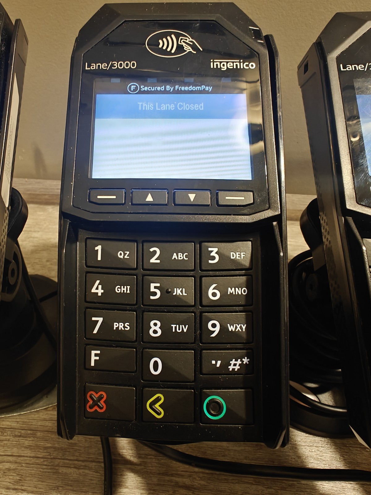 Lot Of 4 INGENICO Lane/3000 USB Credit Card Readers with stands and cables