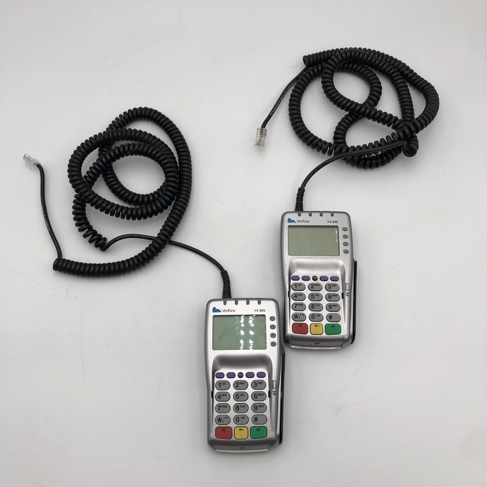LOT OF 2 Verifone VX805 CTLS Credit Card Terminal Machines w/8 Pin Cord READ C