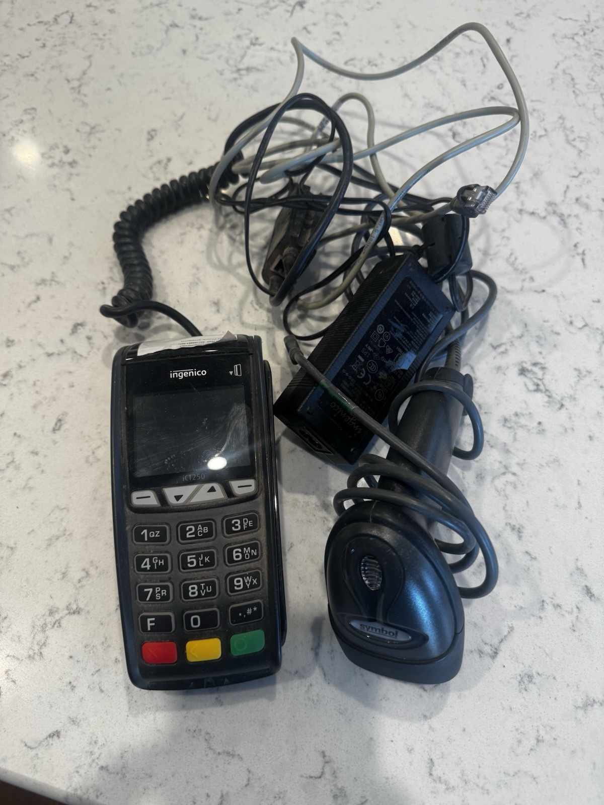 INGENICO ICT250 Card Reader And Symbol Barcode Scanner
