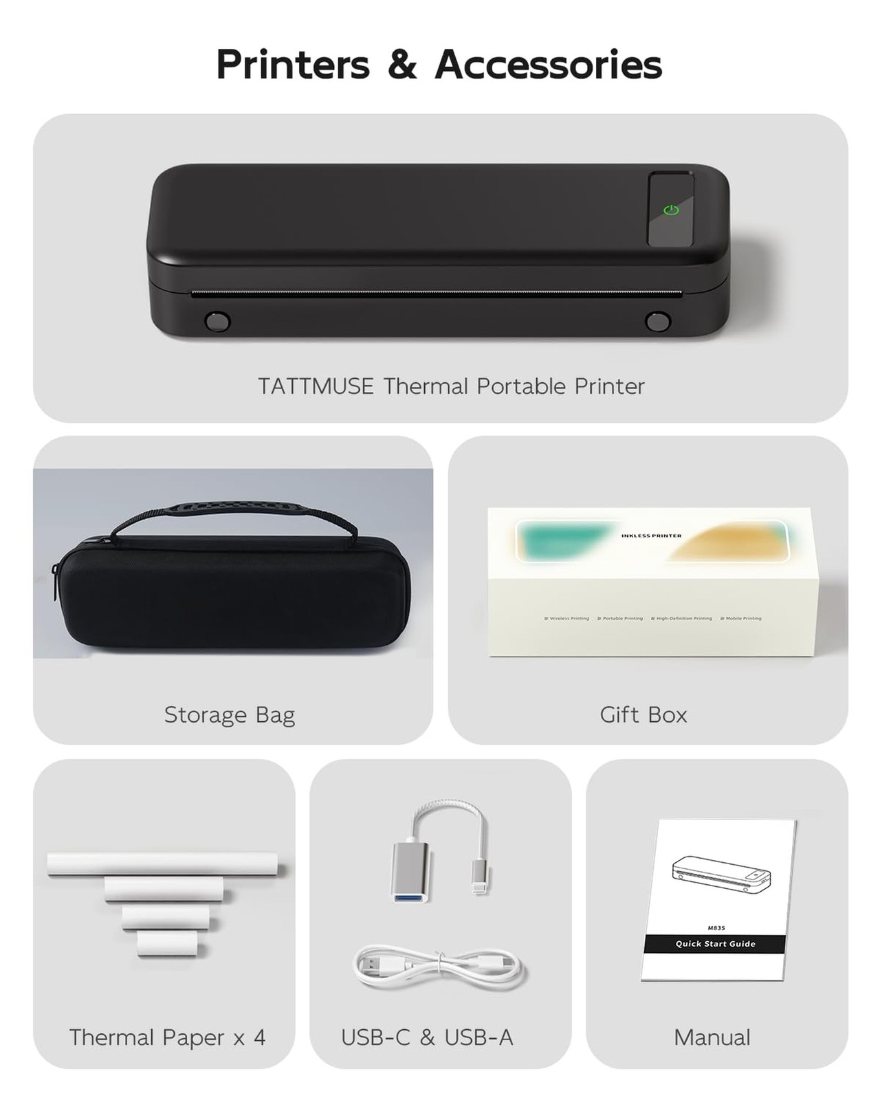 Portable Printers Wireless for Travel, A285M Bluetooth Inkless Thermal Printe…