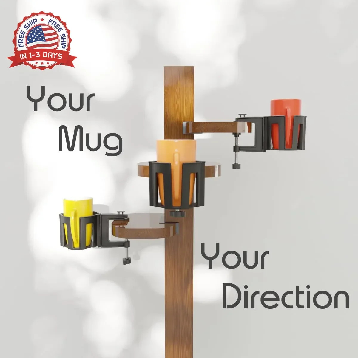 Original Large Desk Cup Holder Clamp | Anti-Spill Mount, Multi-Directional Drink