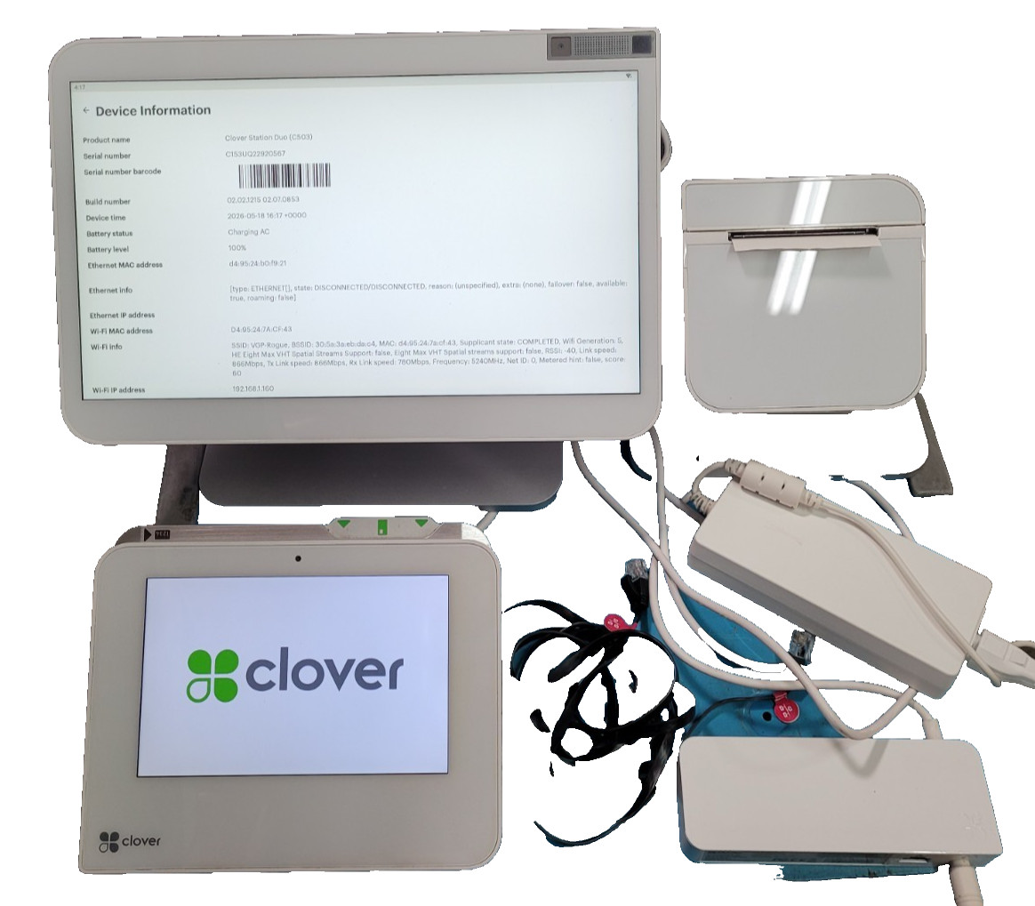 Clover Station Pro w/Display-S503 Terminal-C503 Printer-P501 Hub-H500–Unlocked