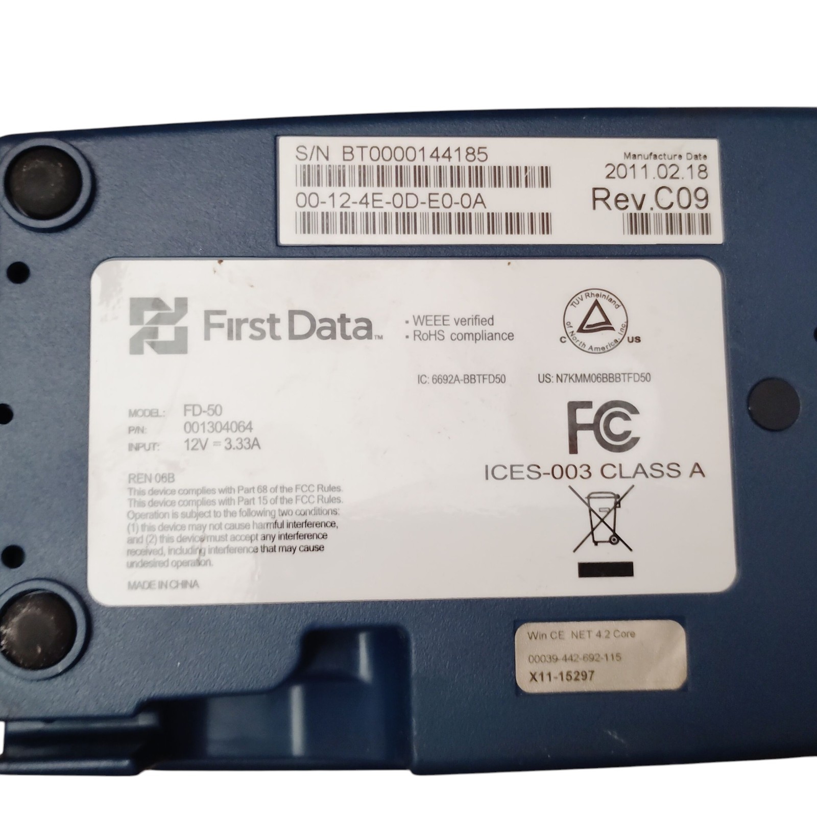 First Data FD-50 Credit Card Processing Terminal – No Power Adapter
