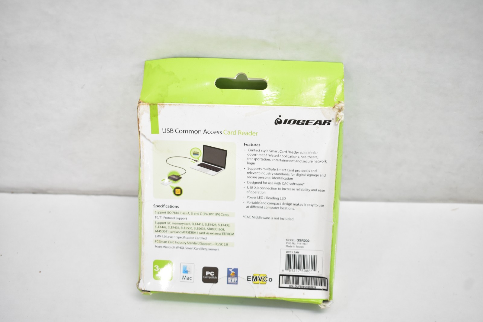 IOgear USB Common Access Card Reader CAC Reader 5′ Cable USB-A Interface