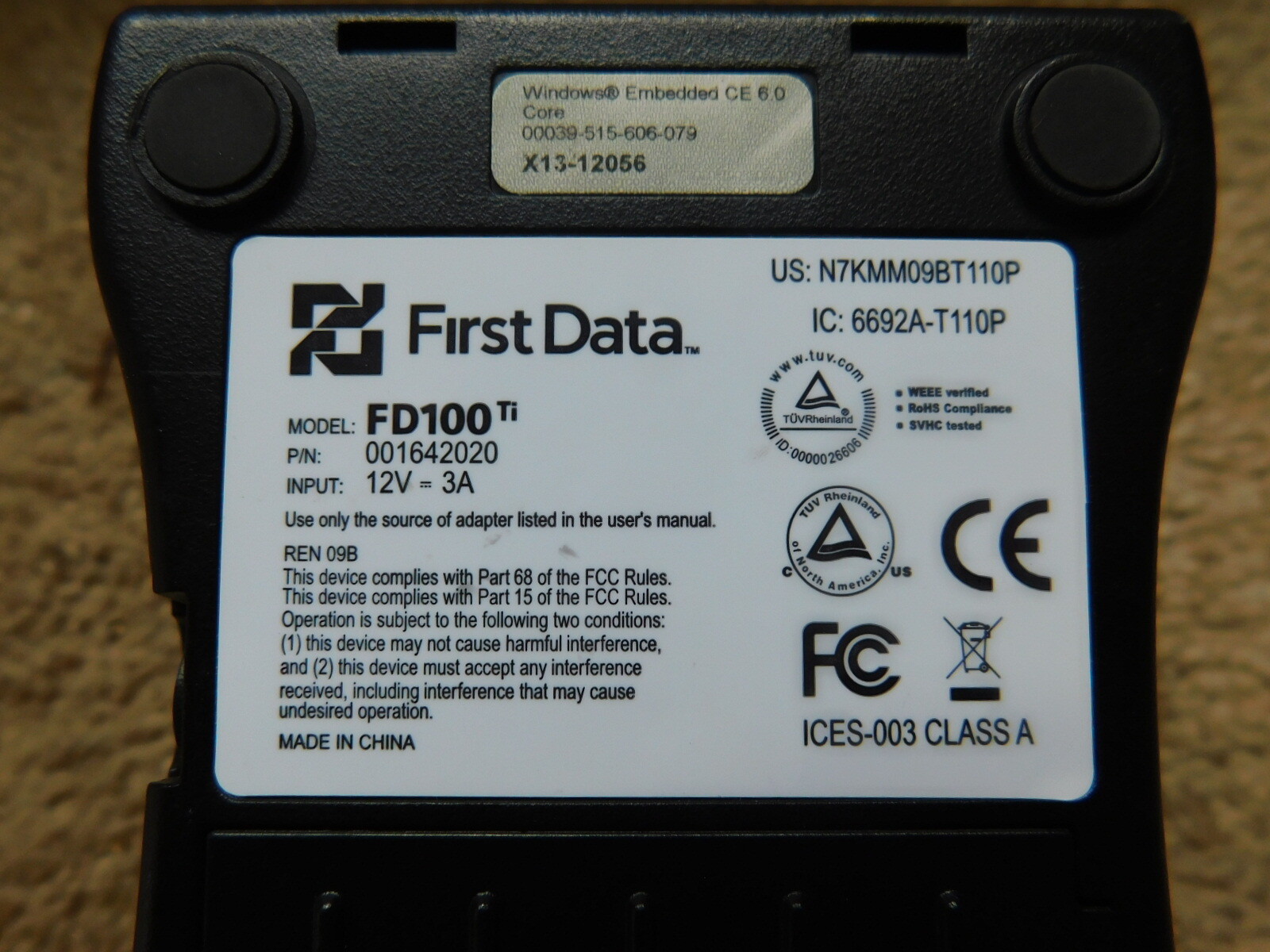 First Data FD100Ti POS Credit/Debit Card Terminal – No cords