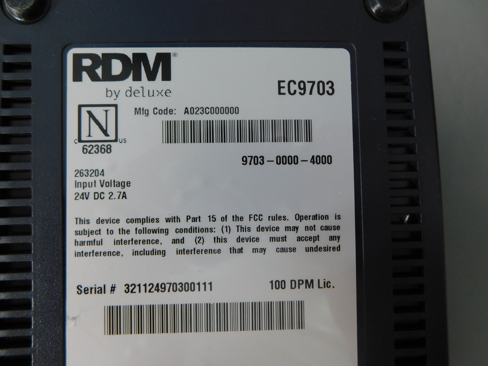 Lot of 2x RDM EC9700i AF Check Scanners * No Adapters * Parts