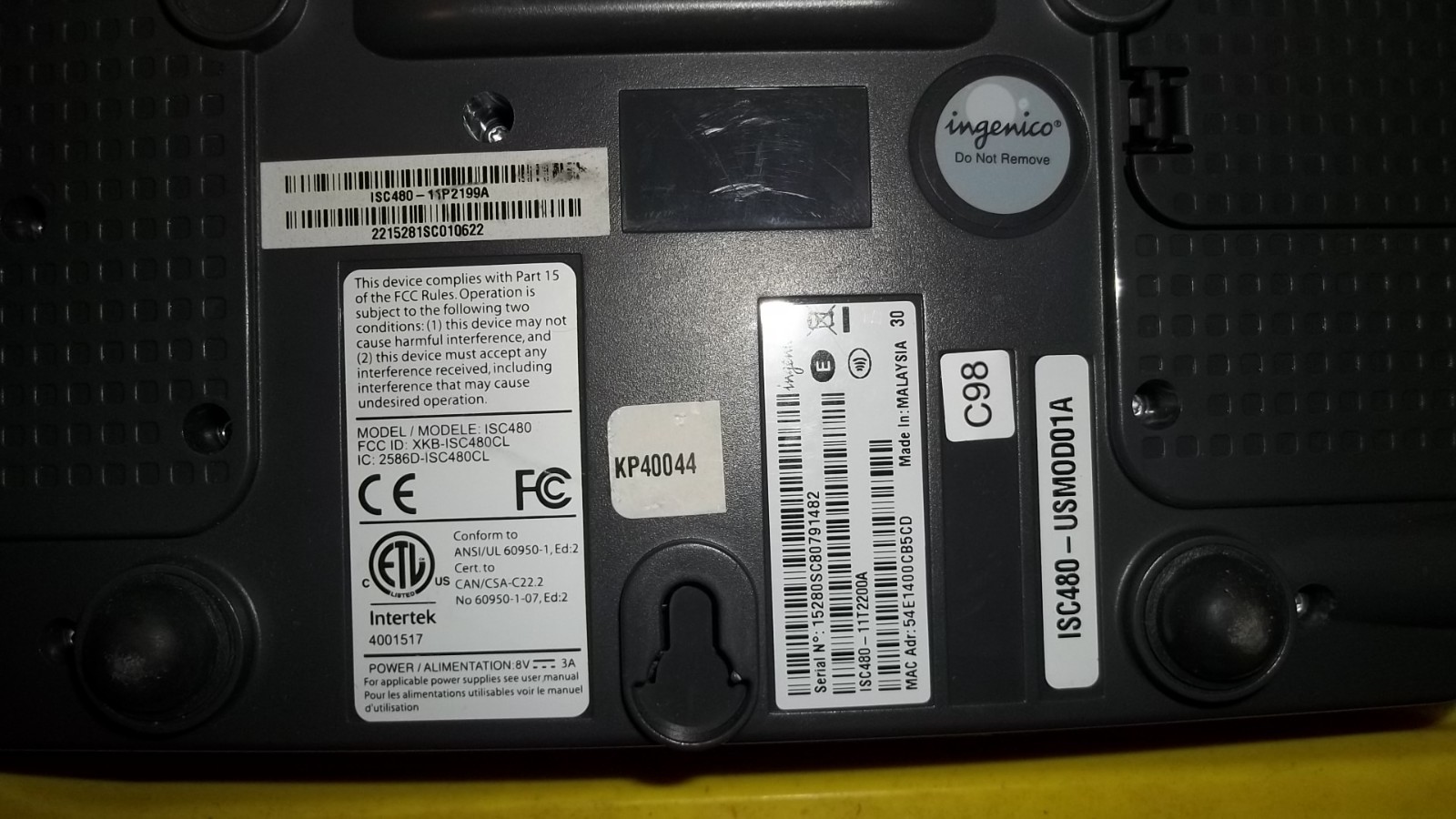 Ingenico ISC480 CC Contactless Terminal, Stand, Stylus Pen, Connection Cable
