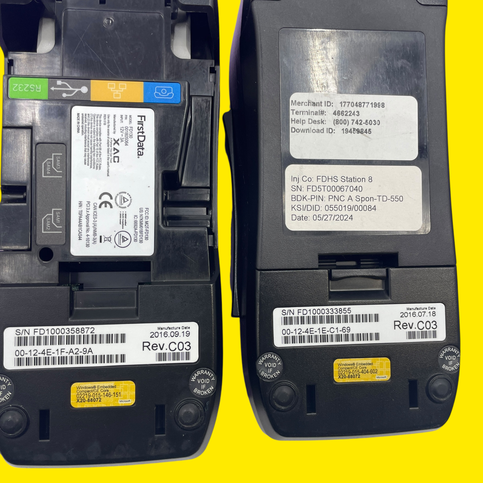 LOT OF 2 First Data FD130 Credit Card Terminal #6543 Z44/1