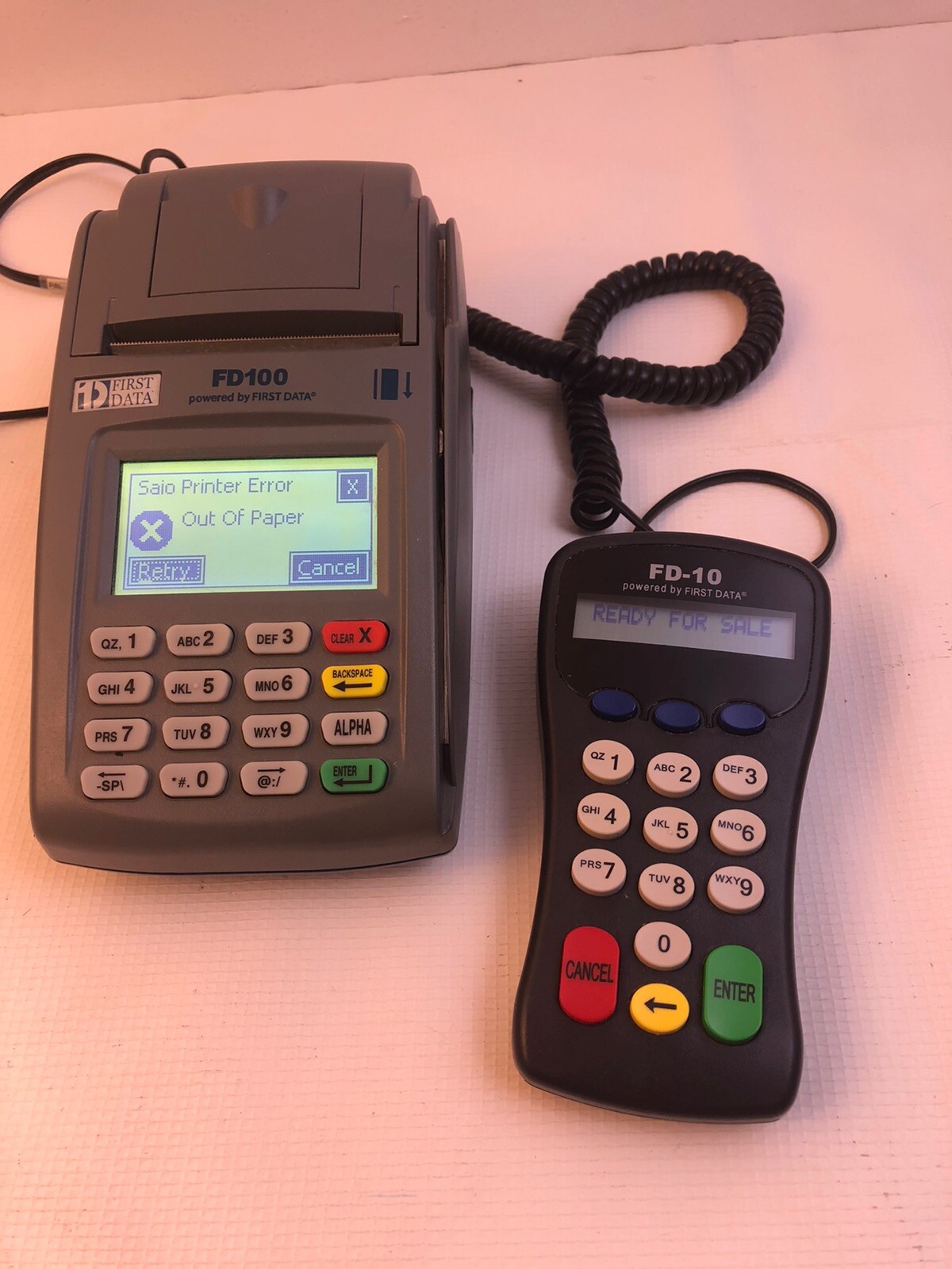 First Data FD-100 Credit Card Terminal Machine + FD-10 8001 PCI Keypad WORKS