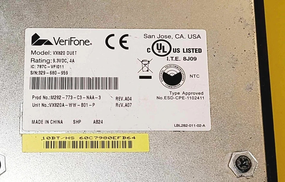 VERIFONE VX820 DUET BASE STATION PORTABLE COUNTERTOP FOR PAYMENT POS TERMINAL