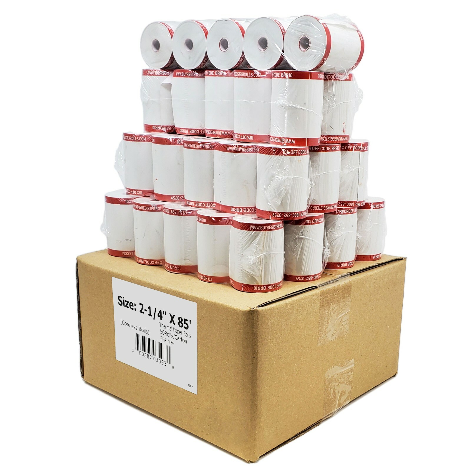 { CORE-LESS } 2 1/4″ x 85′ THERMAL PAPER – 50 XL CREDIT CARD MACHINE ROLLS