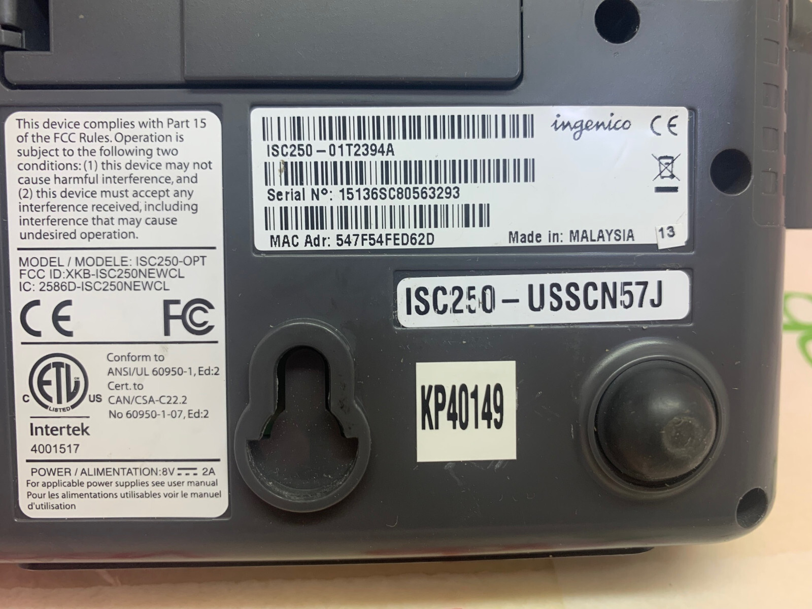 INGENICO iSC250-OPT 01T2394A Payment Terminal Card Reader Machine with Stylus