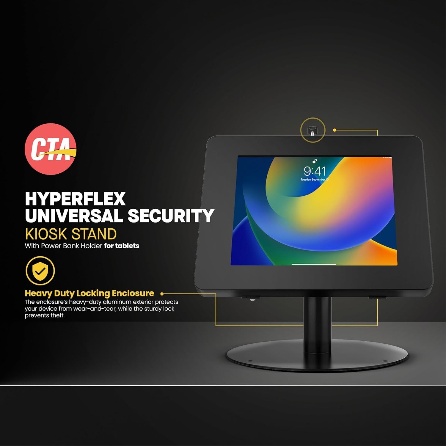 Premium iPad POS Stand 360 Degree Rotation Anti-Theft Lock CTA PAD-HSKSBL