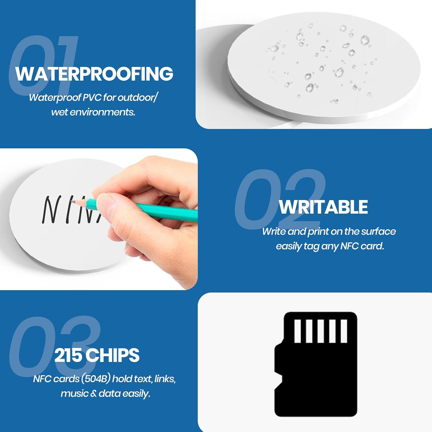 50 Pcs NFC Tags NTAG215 – Blank Rewritable NFC Cards, 504 Bytes Memory, Compa…