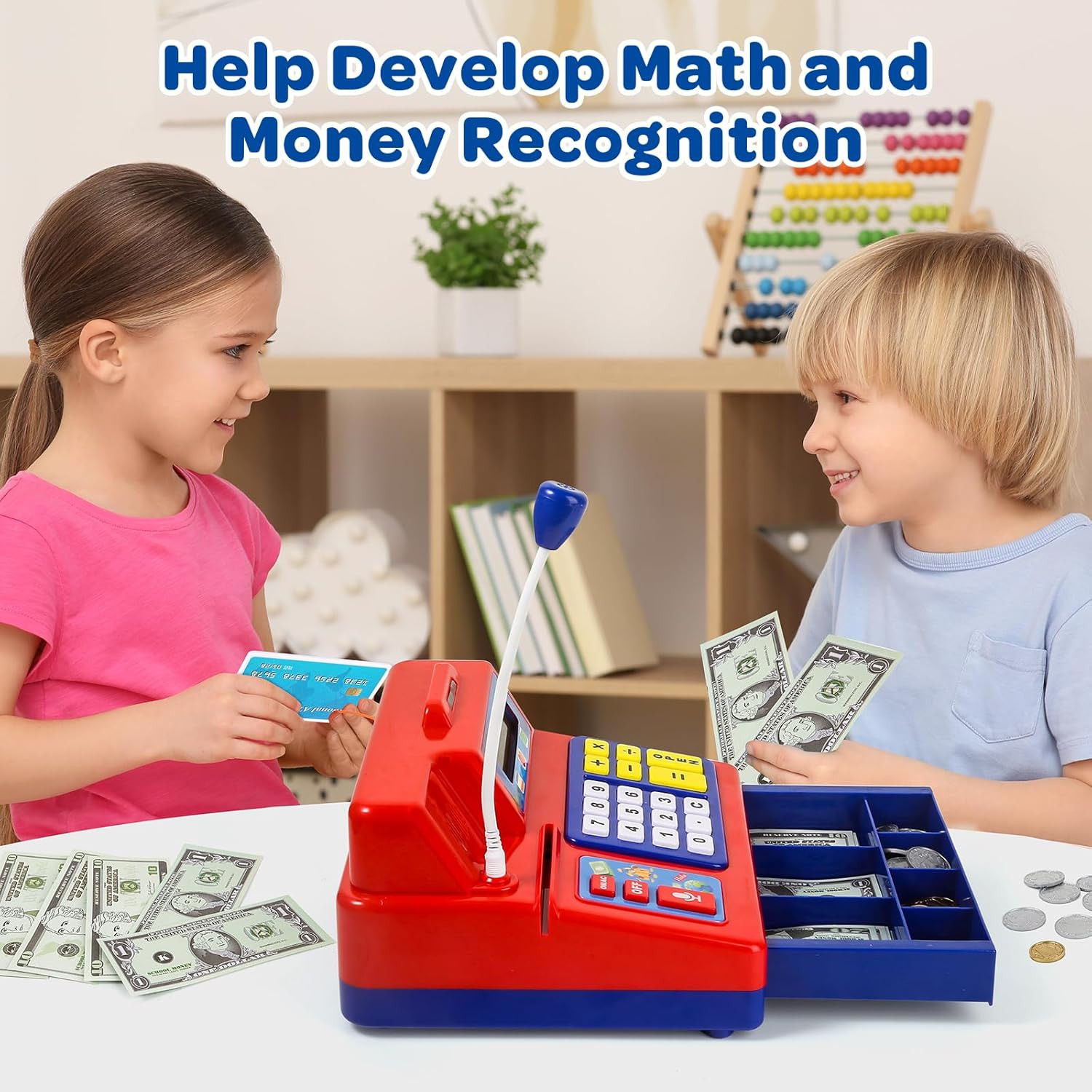 Calculator Cash Register – 103 Pcs Toy Cash Register, Microphone, Credit Card an