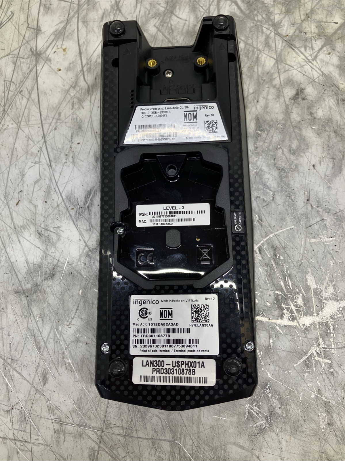 Ingenico Lane/3000 Payment Terminal with PIN Pad, Screen, And Cables