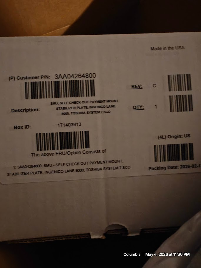 SELF CHECKOUT PAYMEMT MOUNT INGENICO 8000 TOSIBA SYSTEM 7 SCO STABILIZER PLATE