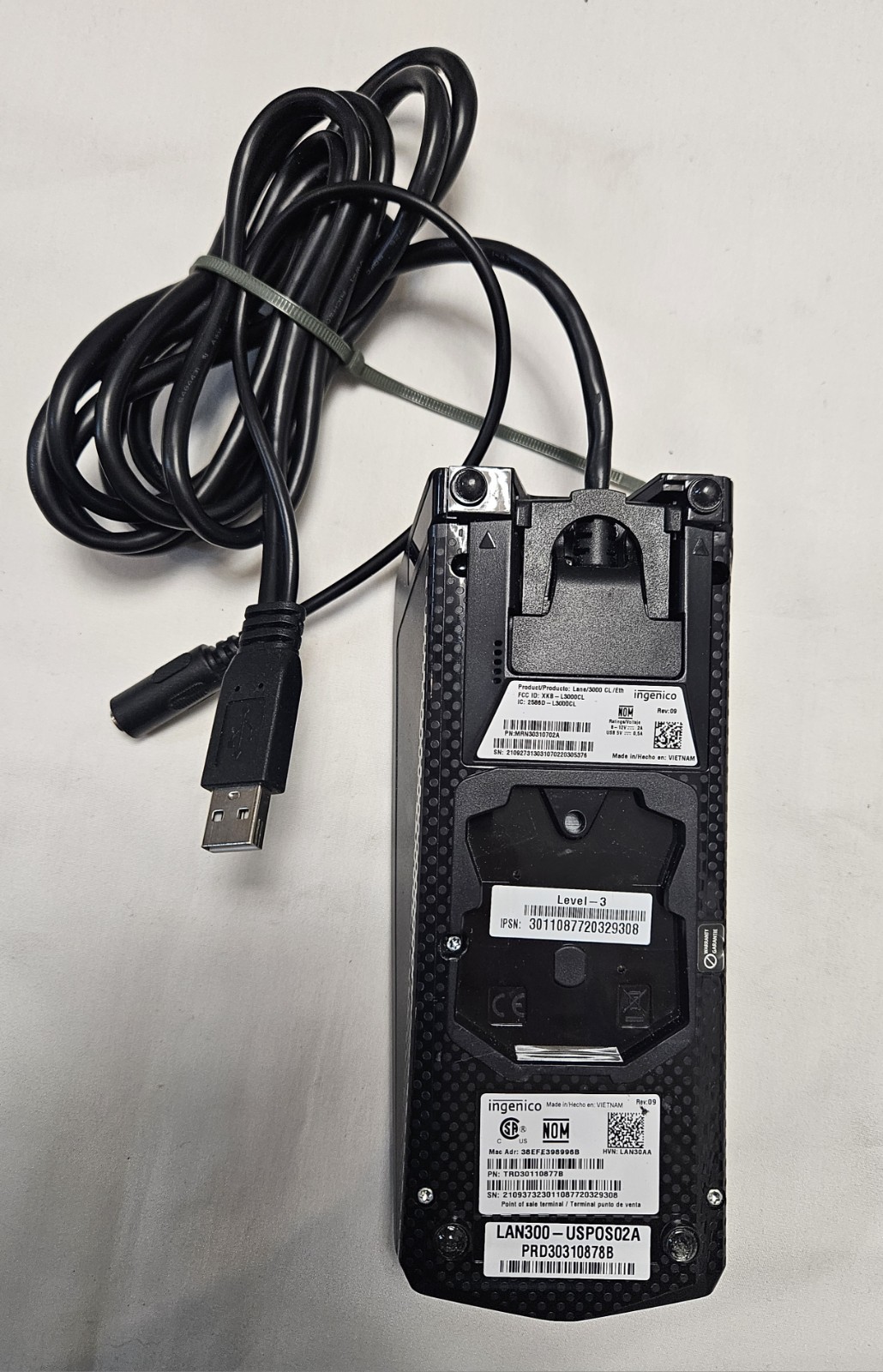 Ingenico Lane/3000 Card terminal with USB Cable And Power Cord – no adapter