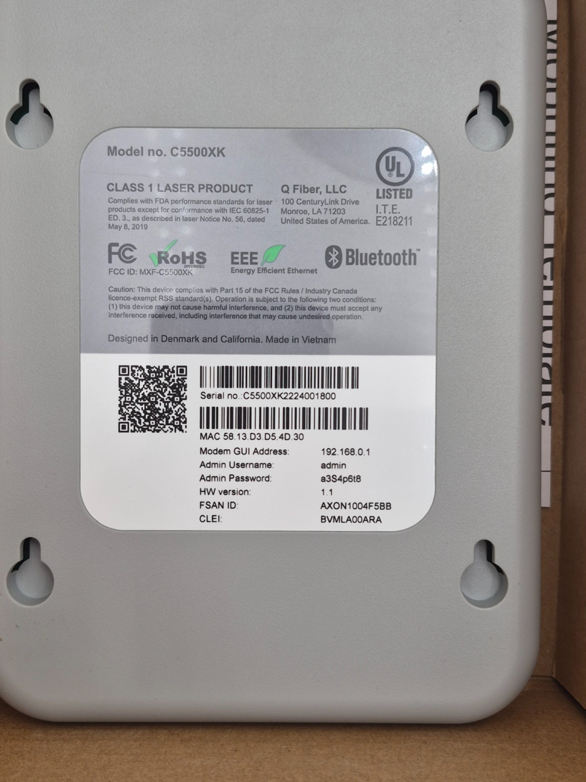 ✅ NEW ✅ Quantum Fiber C5500XK SmartNID fiber wall mount modem -W/O Power Adapter