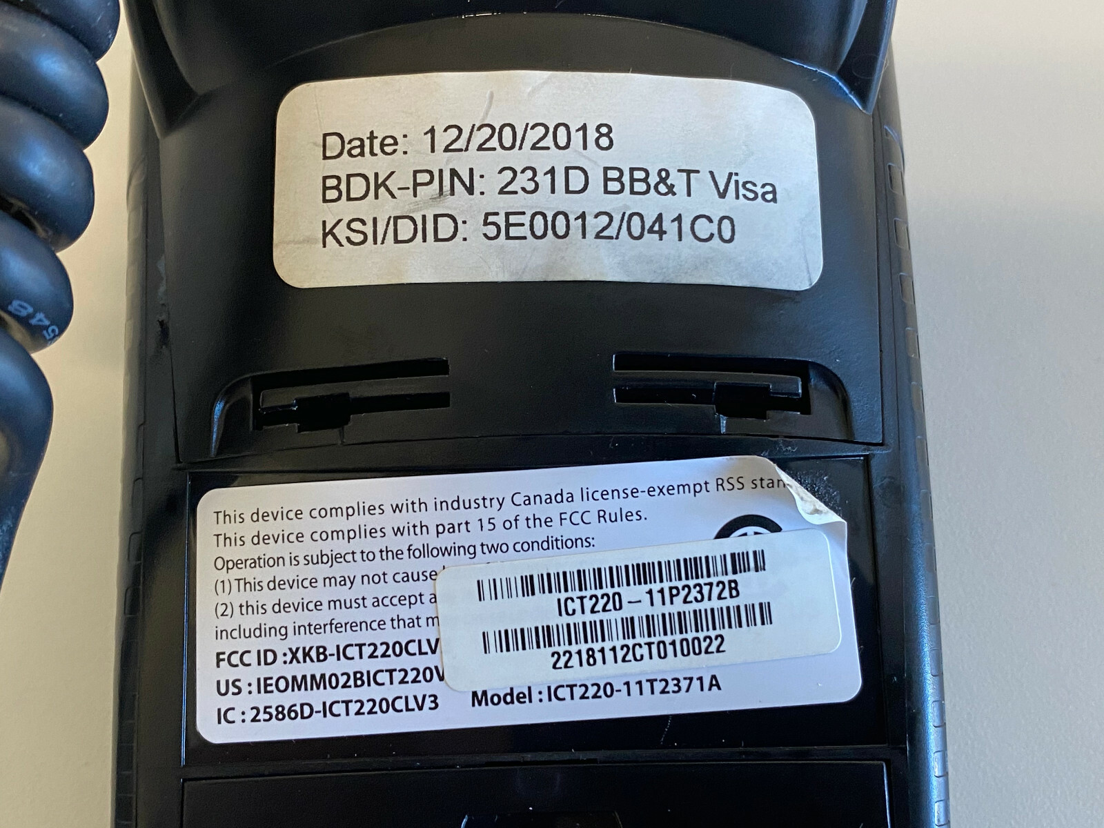PP15: Ingenico ICT 220 ICT220 Credit Card Terminal with Power Supply and Cable