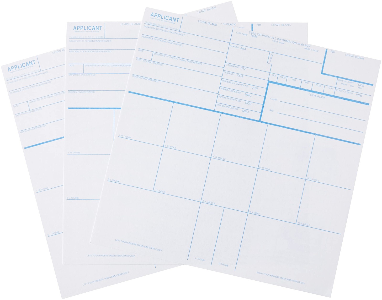 FD-258 Fingerprint Card – Blue, 250 Pack (Blue, 250)