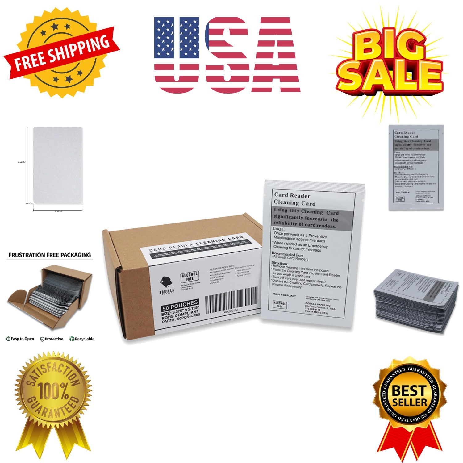 Credit Card Cleaning Cards, Dual Side Card Reader Cleaner, POS Terminal Magne…