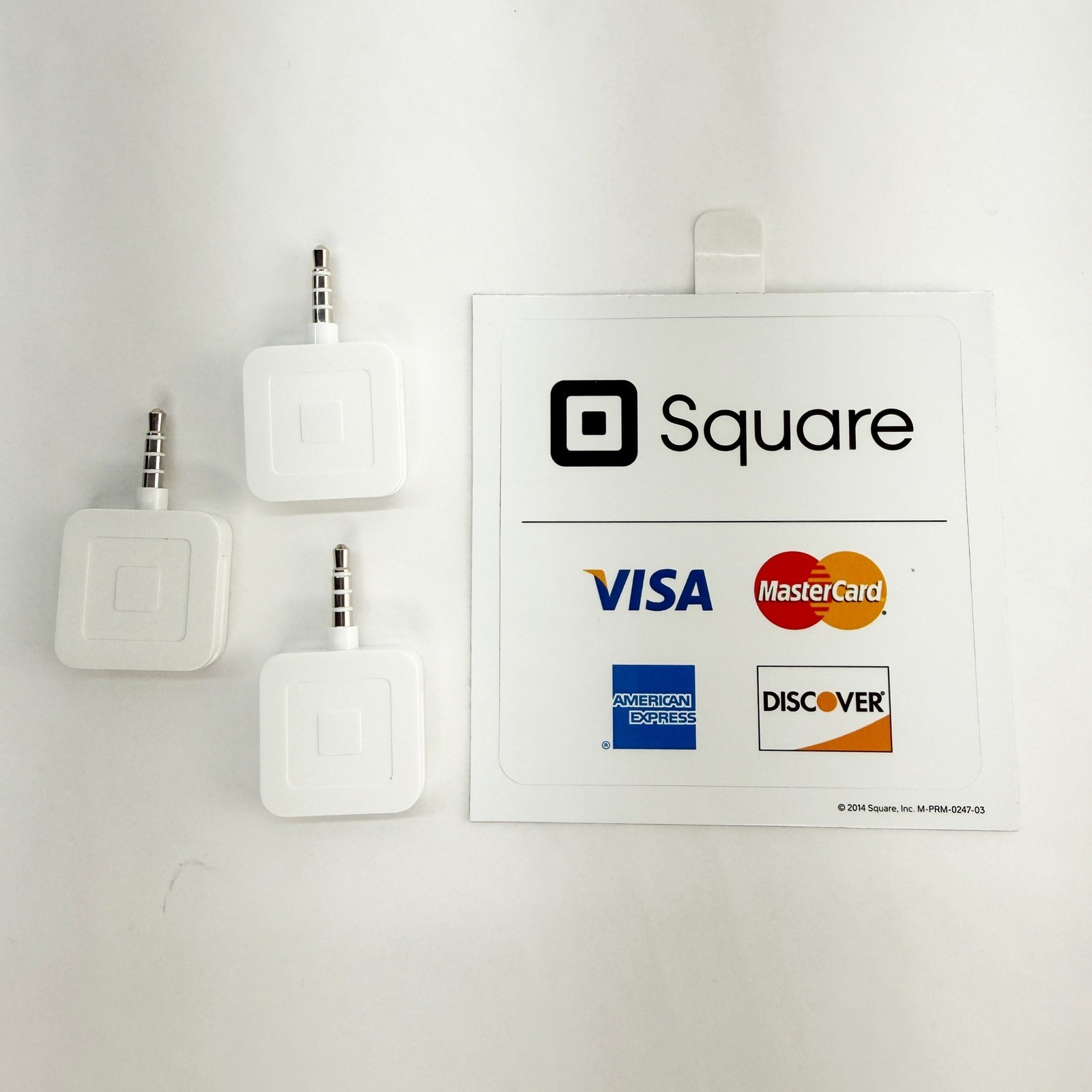 Lot of 3 Square Magstripe Readers for Headphone Jack White with Decal