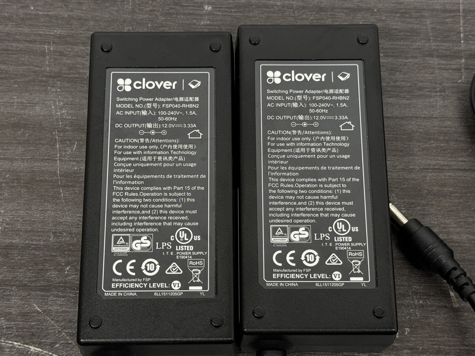 Lot Of 2 Clover FSP040-RHBN2 12V 3.33A Power Supply Adapters – P11