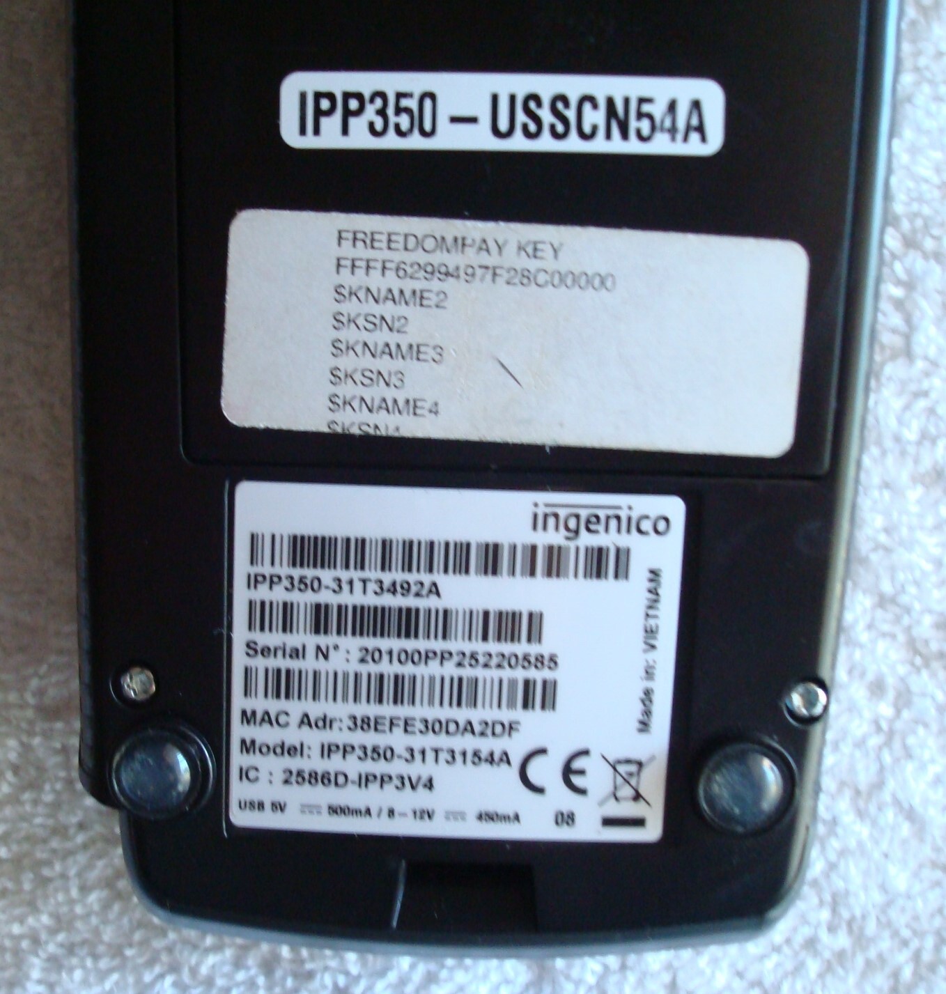 ingenico IPP350 Compact USB PoS Retail Magstripe+Chip Card Terminal+AC Adapter