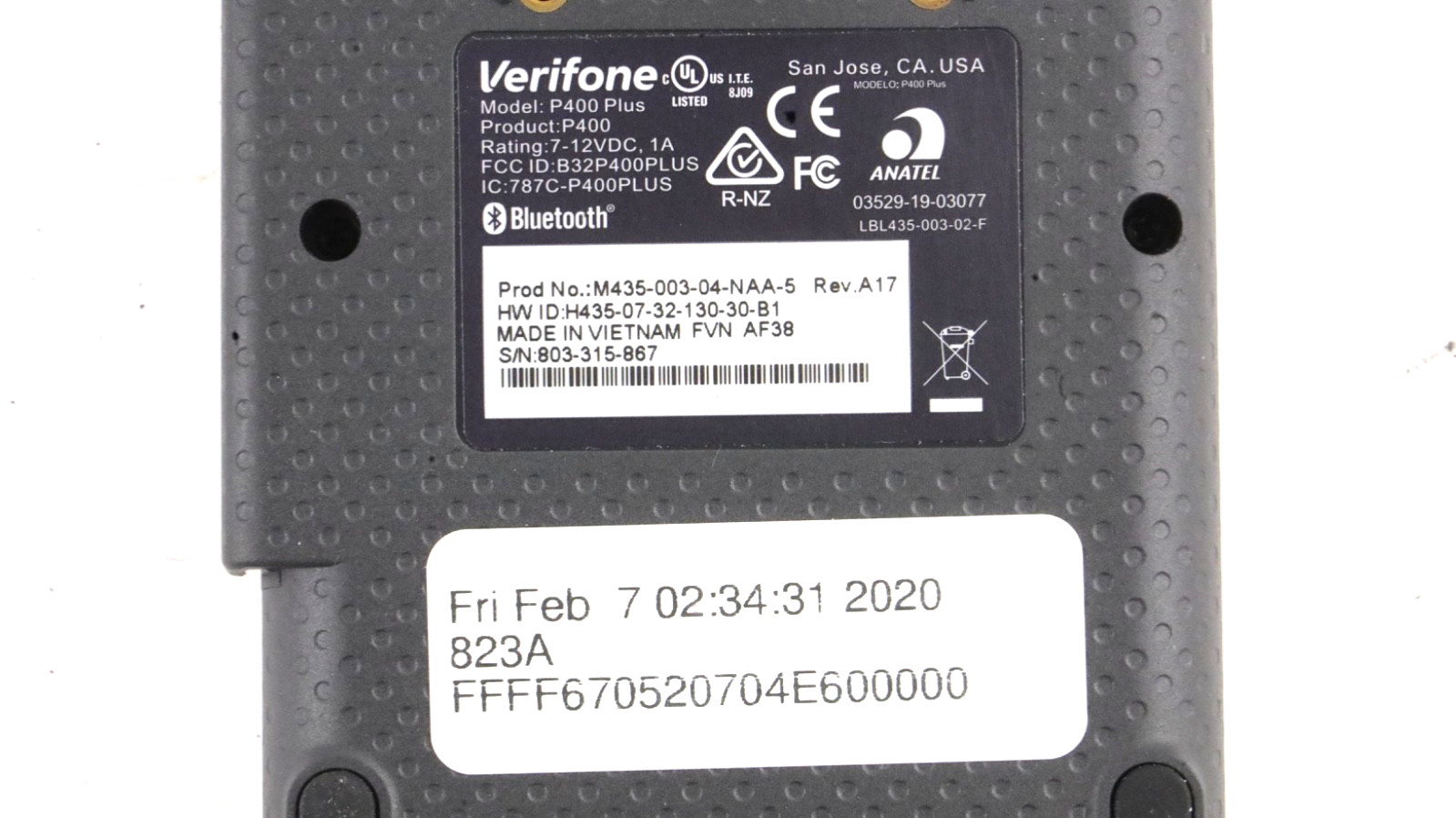 VeriFone P400 Plus PIN Pad (M435-003-04-NAA-5) Used Untested